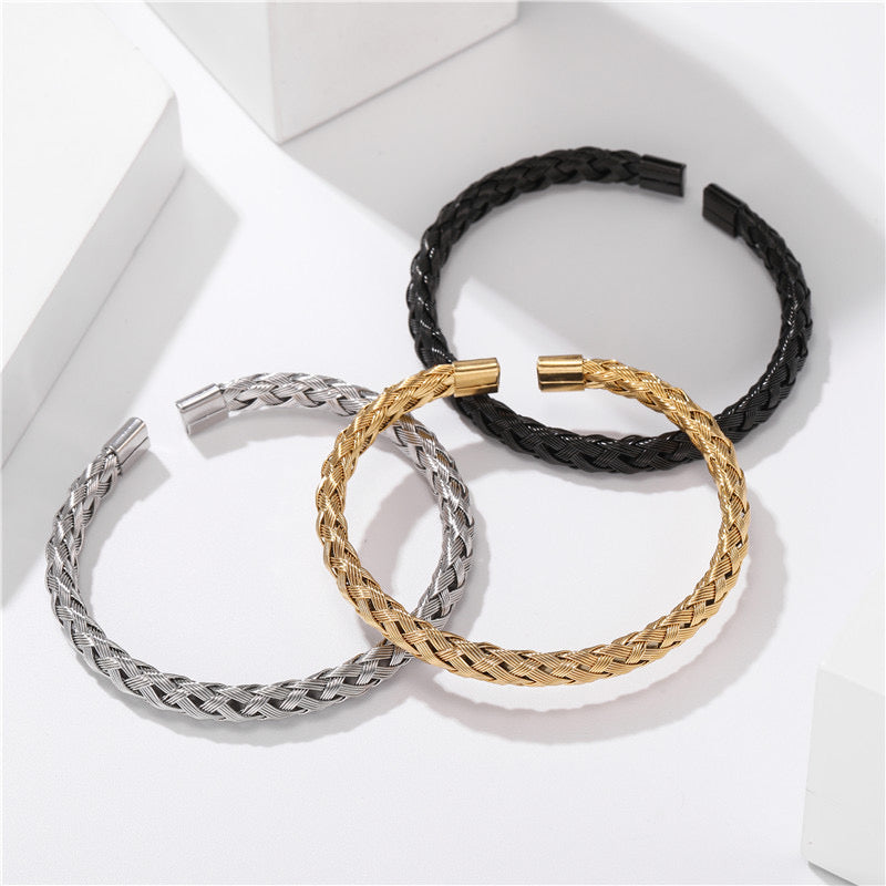 Silver braided bracelet (open)
