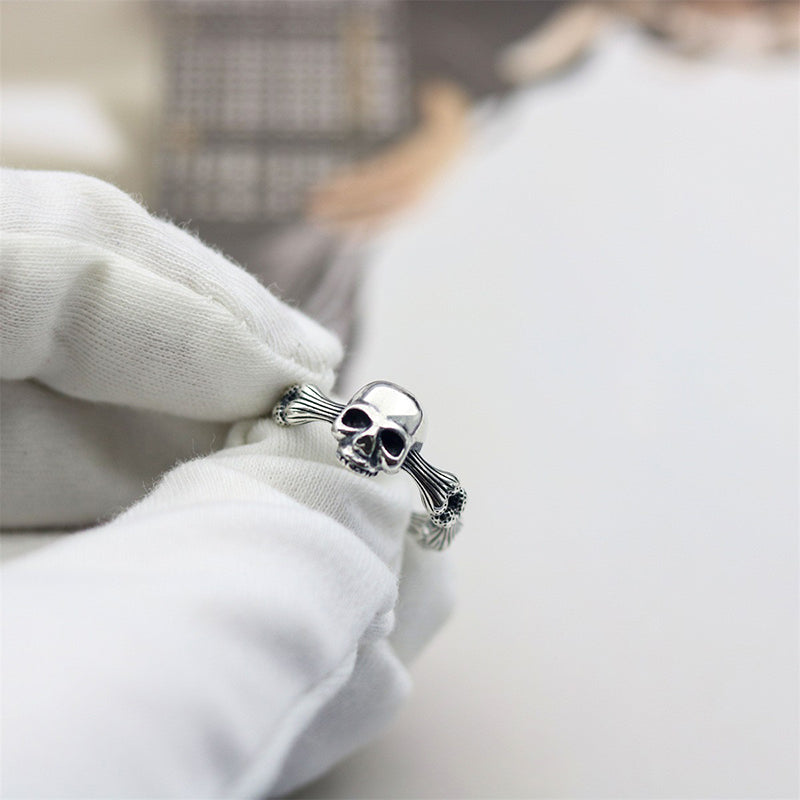 Silver Skull Bones Ring