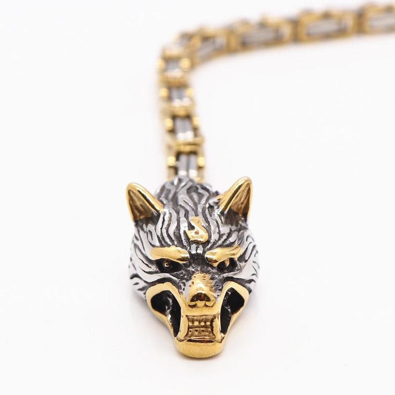 King Chain With Wolf Heads &amp; Mjolnir Pendant