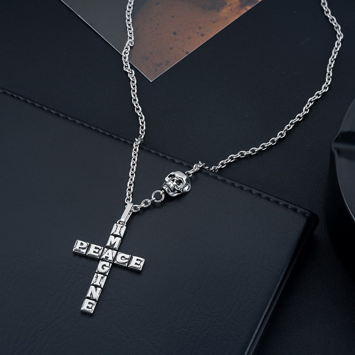 “IMAGINE PEACE” Skull Cross Necklace