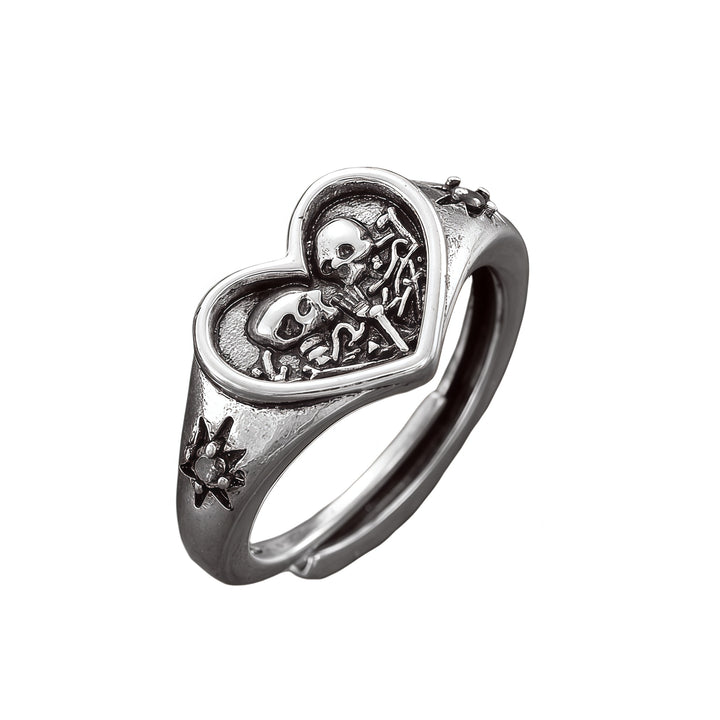 Heart-Shaped Double Skull Ring