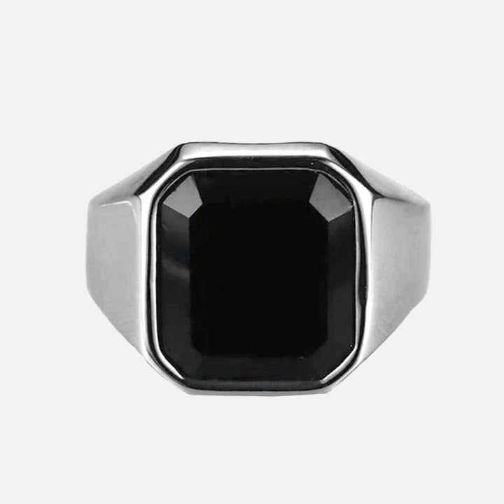 Black Gem Stone Stainless Steel Ring