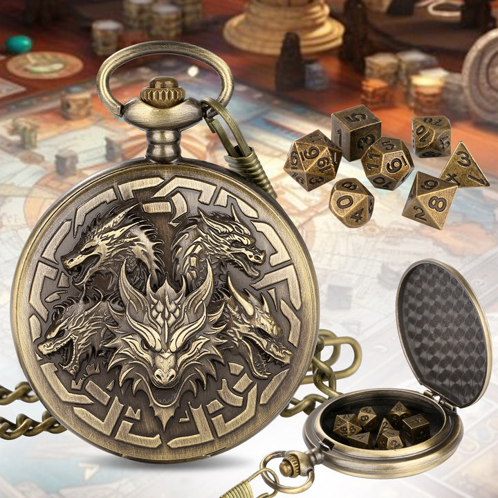 Dragon-Shaped D&amp;D Style Pocket Watch Dice Set 