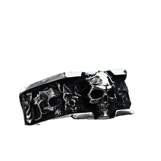 "Death Star" Skull Rose Square Ring