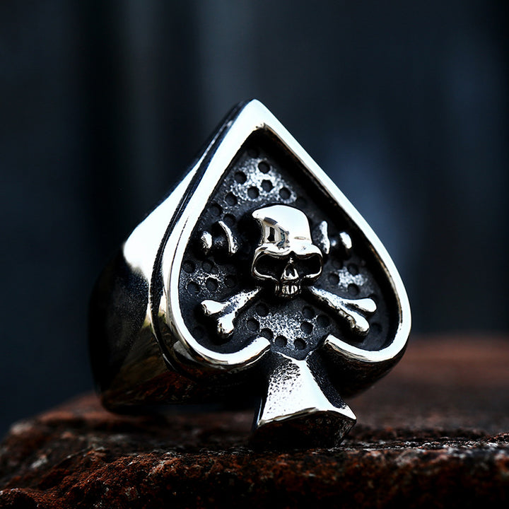 Vintage-Style Ace of Spades Skull Signet Ring