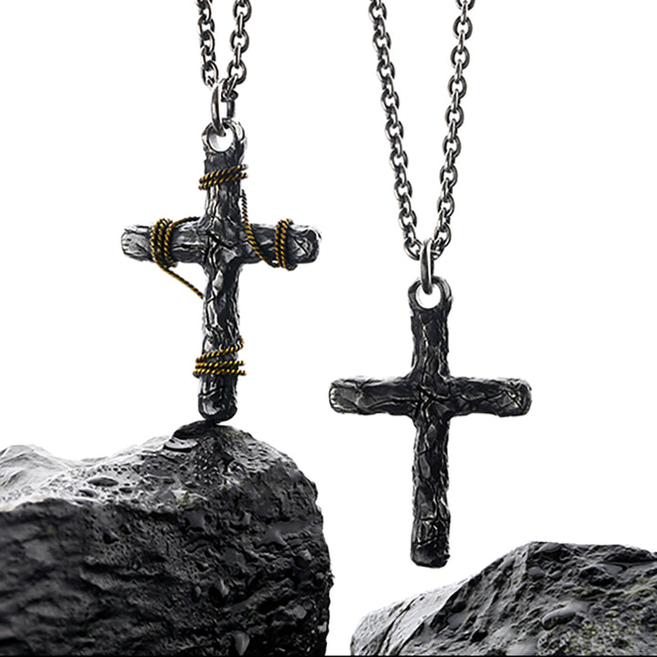 Cracked Cross Sterling Silver Pendant Necklace