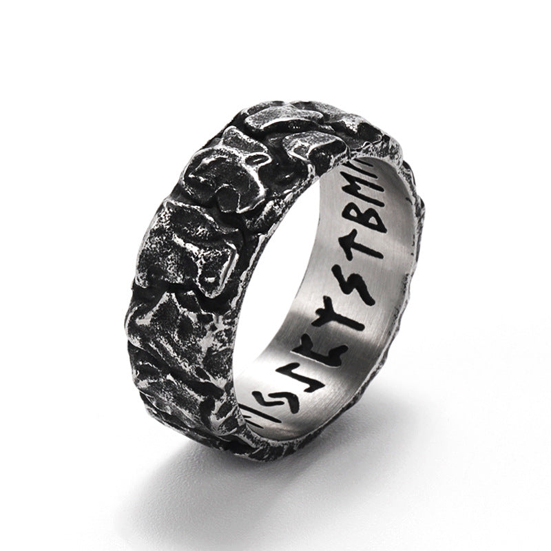 Vintage Hammered-Finish Rune Ring