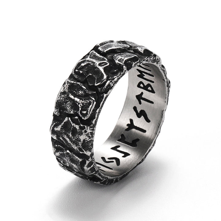 Vintage Hammered-Finish Rune Ring
