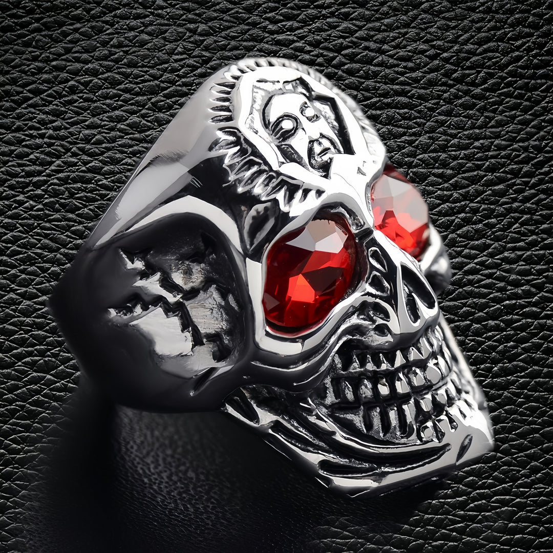 Red-Eyed Skull Ring with Relief Detail