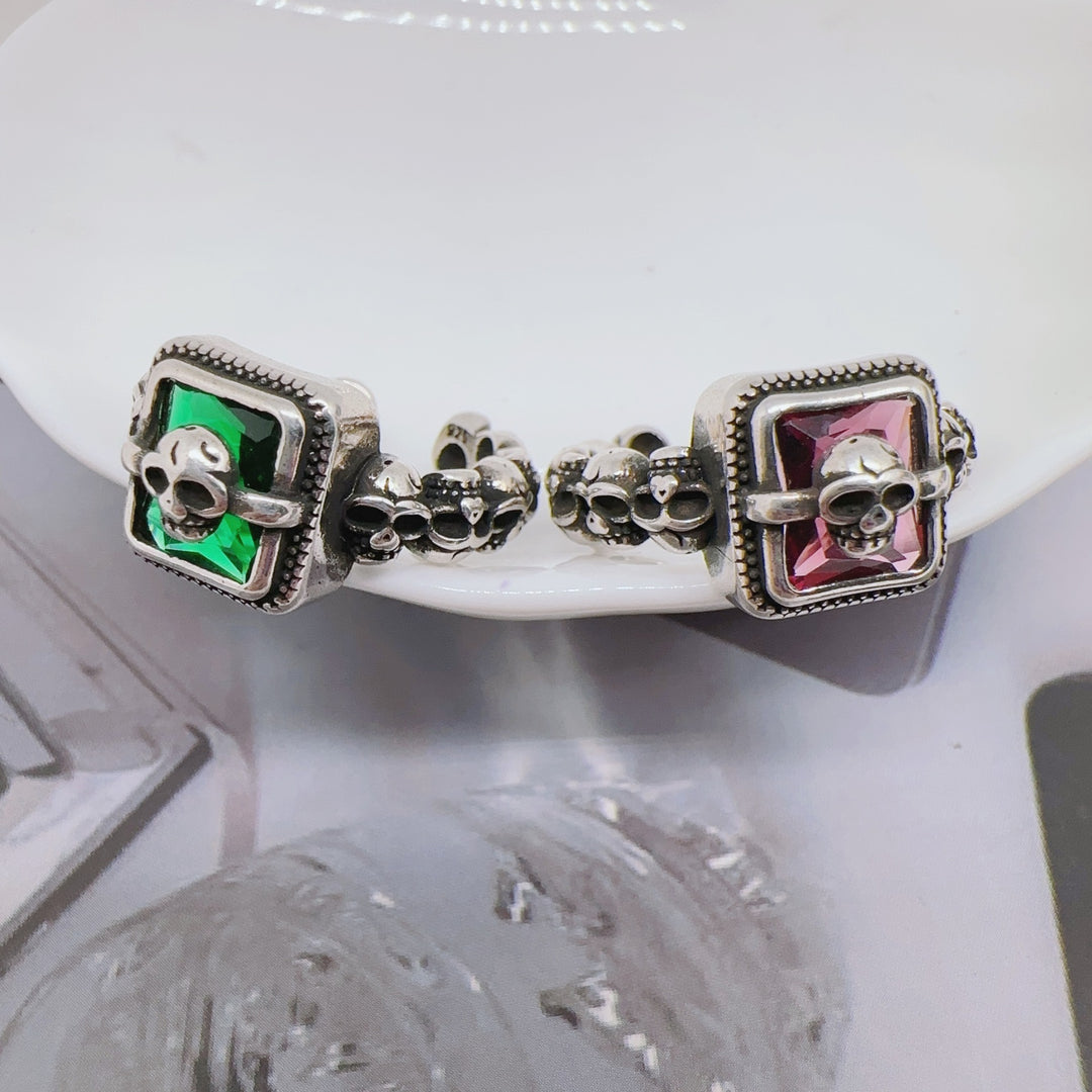 Multi-skull square diamond open ring