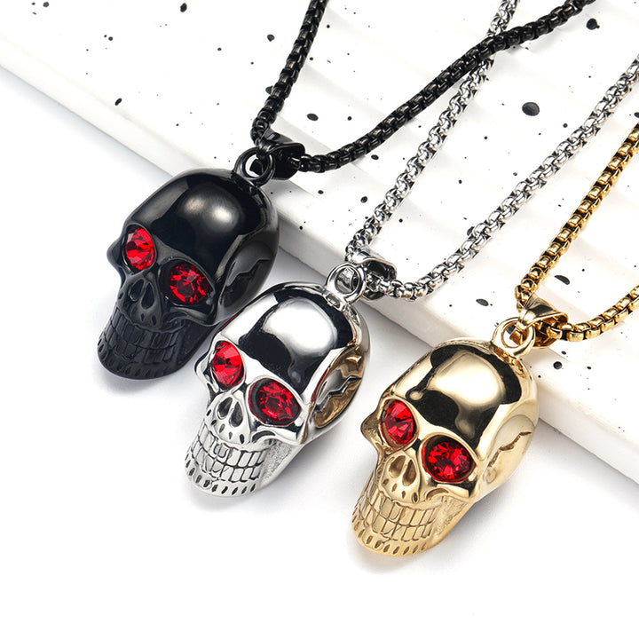 Gothic Gemstone Skull Pendant Necklace