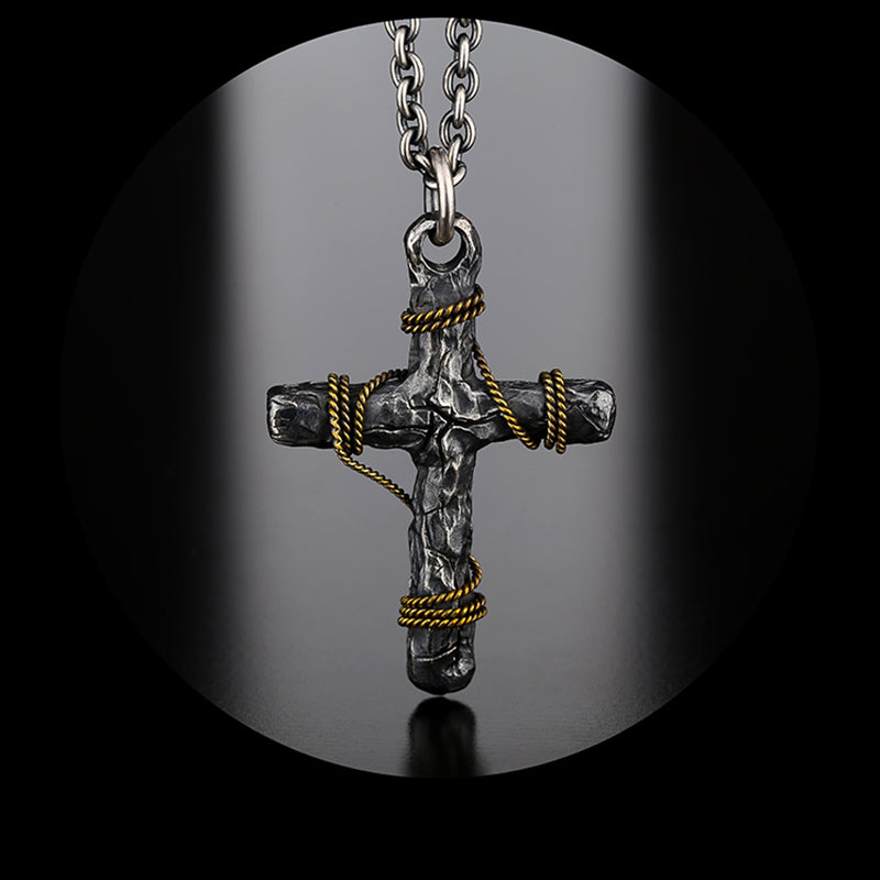 Cracked Cross Sterling Silver Pendant Necklace