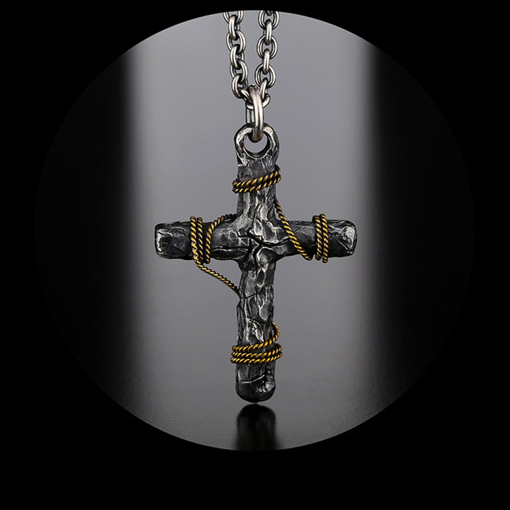 Cracked Cross Sterling Silver Pendant Necklace