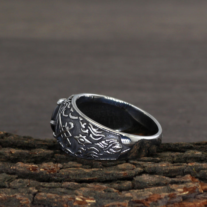 Mystical Symbol Black Gemstone Ring