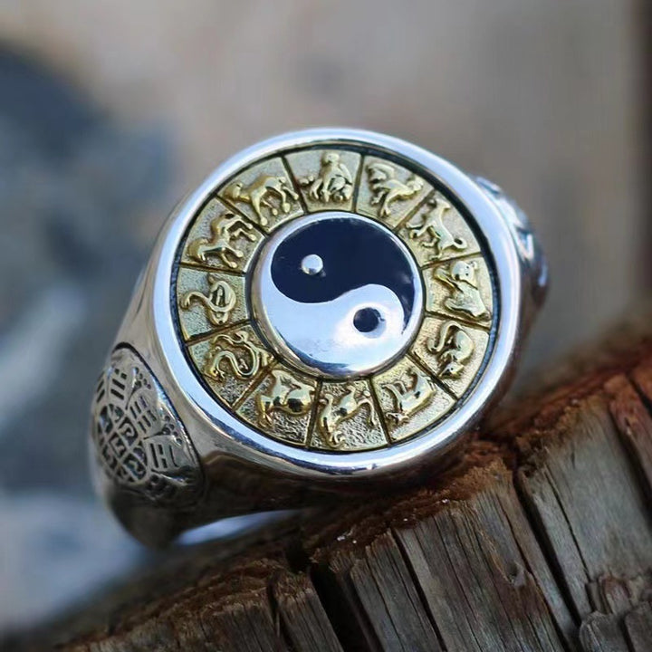 Yin Yang Zodiac Sterling Silver Ring