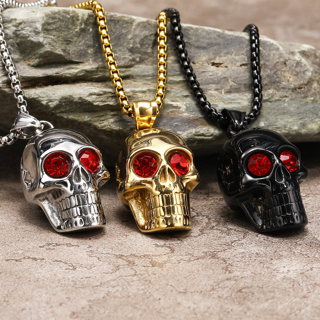 Gothic Gemstone Skull Pendant Necklace