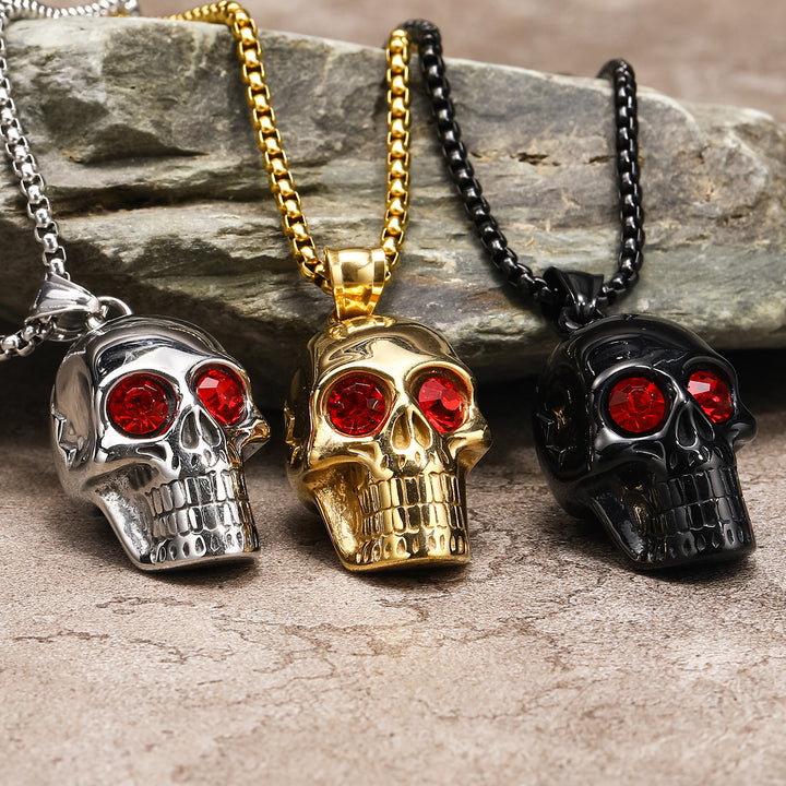 Gothic Gemstone Skull Pendant Necklace