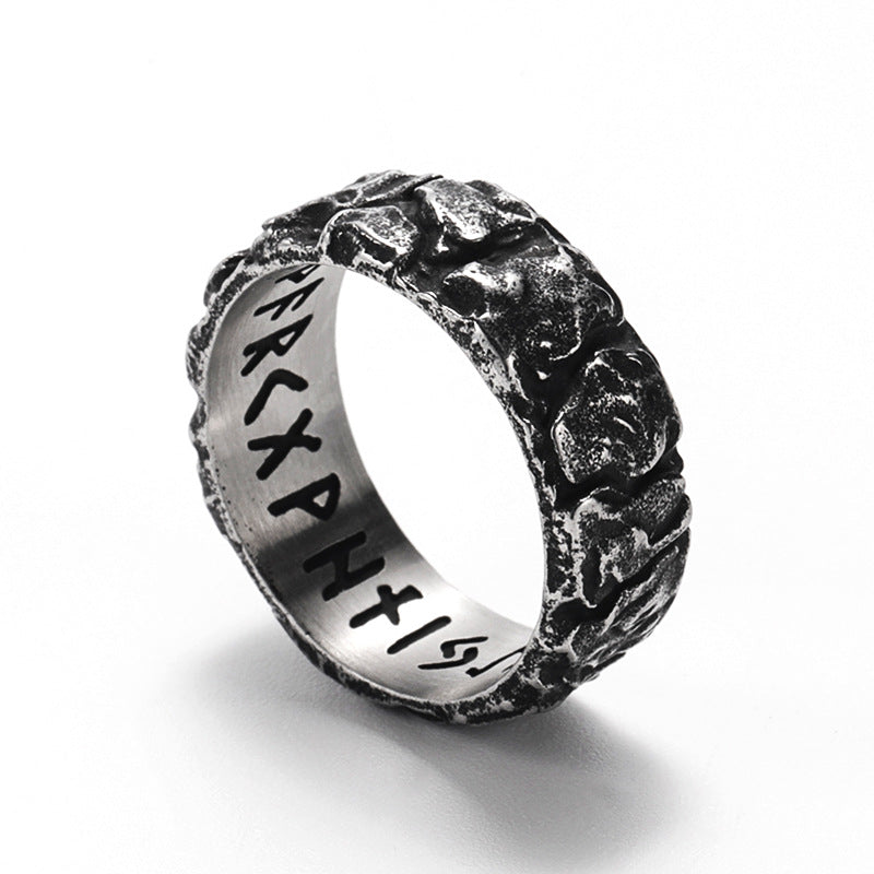 Vintage Hammered-Finish Rune Ring