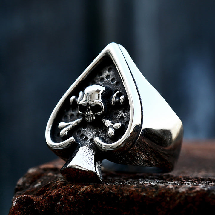 Vintage-Style Ace of Spades Skull Signet Ring