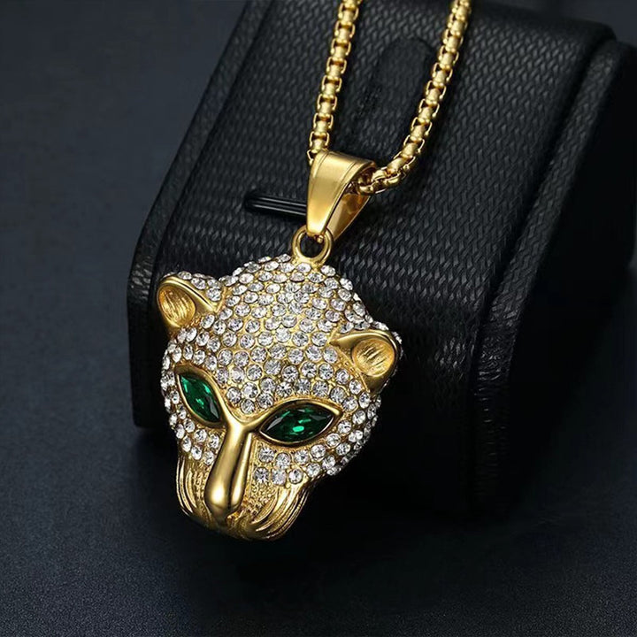 Green Eyes Leopard Head Pendant Necklace