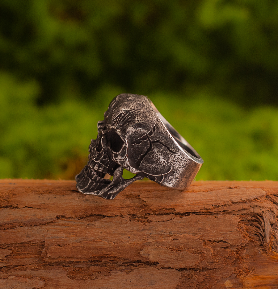 Dark style conjoined double skull ring