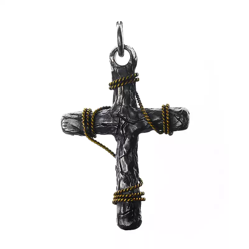 Cracked Cross Sterling Silver Pendant Necklace