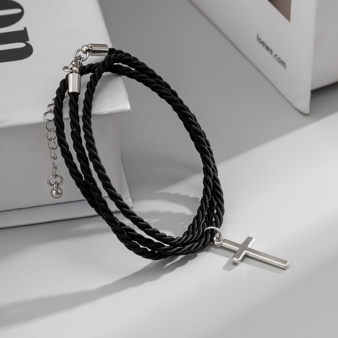 Layered Braided Rope Cross Bracelet