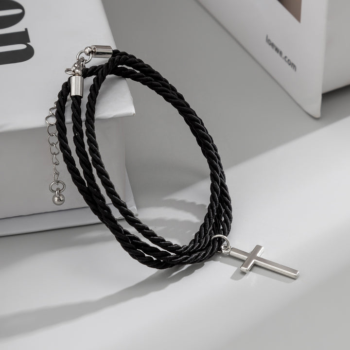 Layered Braided Rope Cross Bracelet