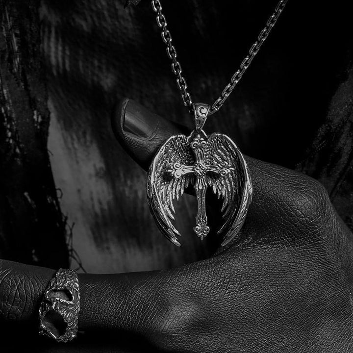 Angel Wing Cross Pendant Necklace