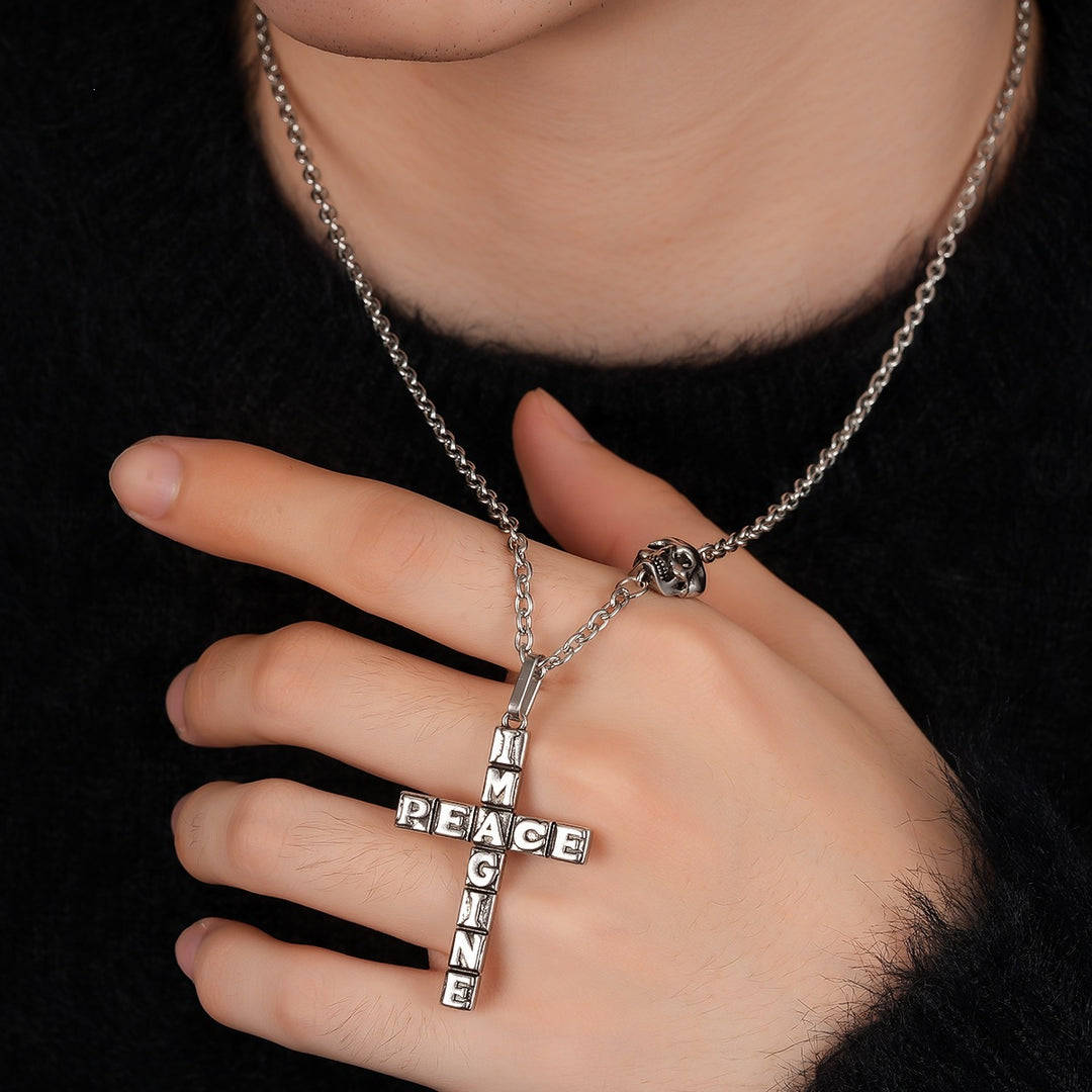“IMAGINE PEACE” Skull Cross Necklace