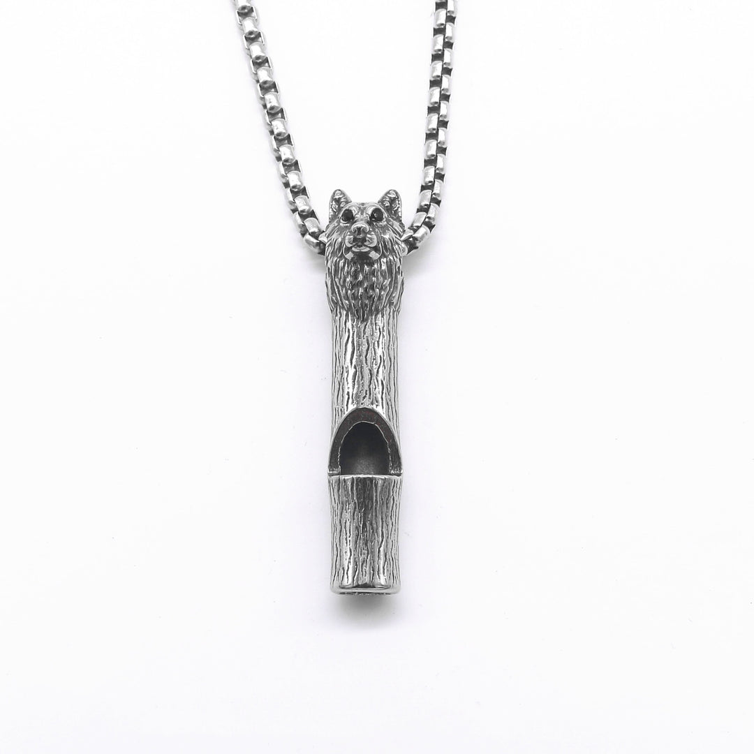 Fenrir wolf head whistle necklace
