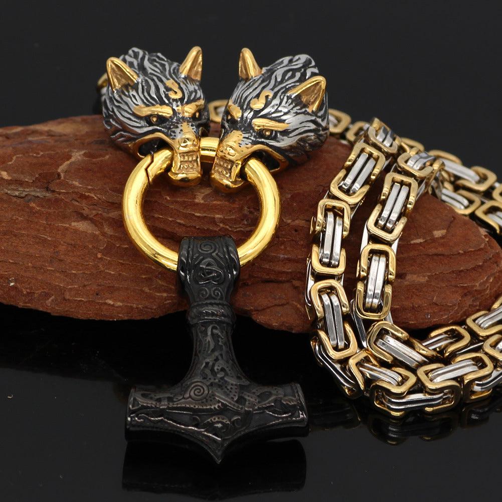 Wolf Head Byzantine Chain With Mjolnir