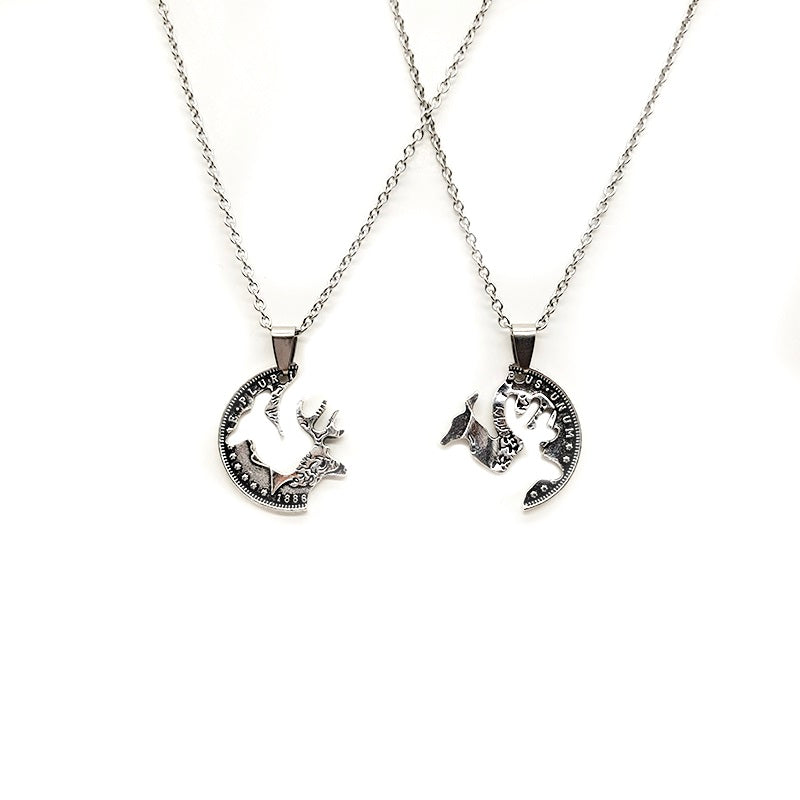 Deer puzzle couple necklace