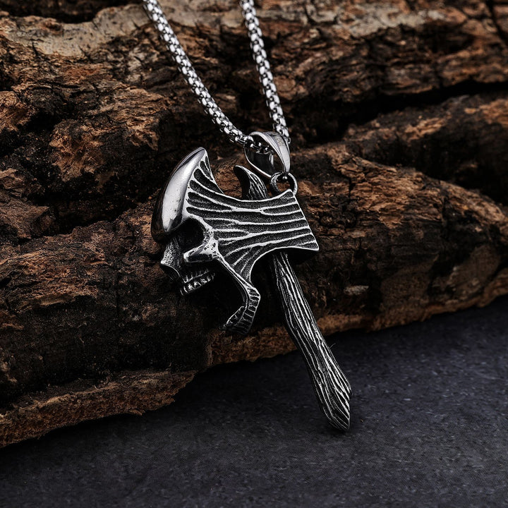 Retro skull axe necklace
