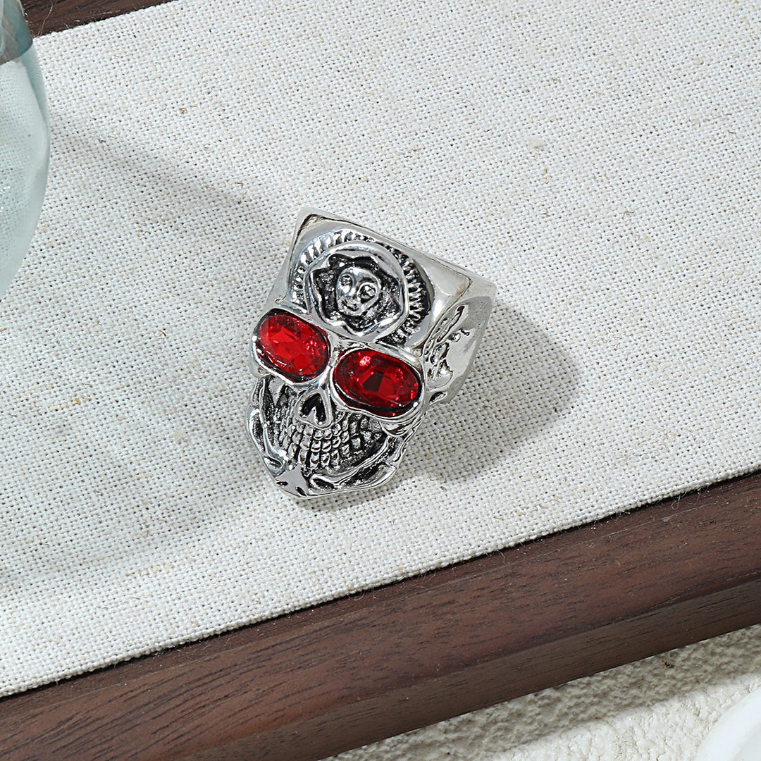 Red-Eyed Skull Ring with Relief Detail