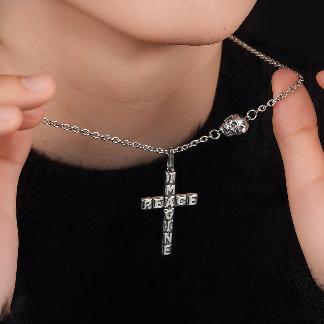 “IMAGINE PEACE” Skull Cross Necklace
