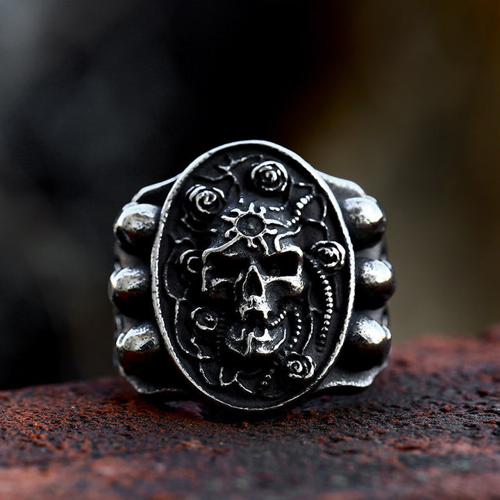Vintage Floral Skull Ring