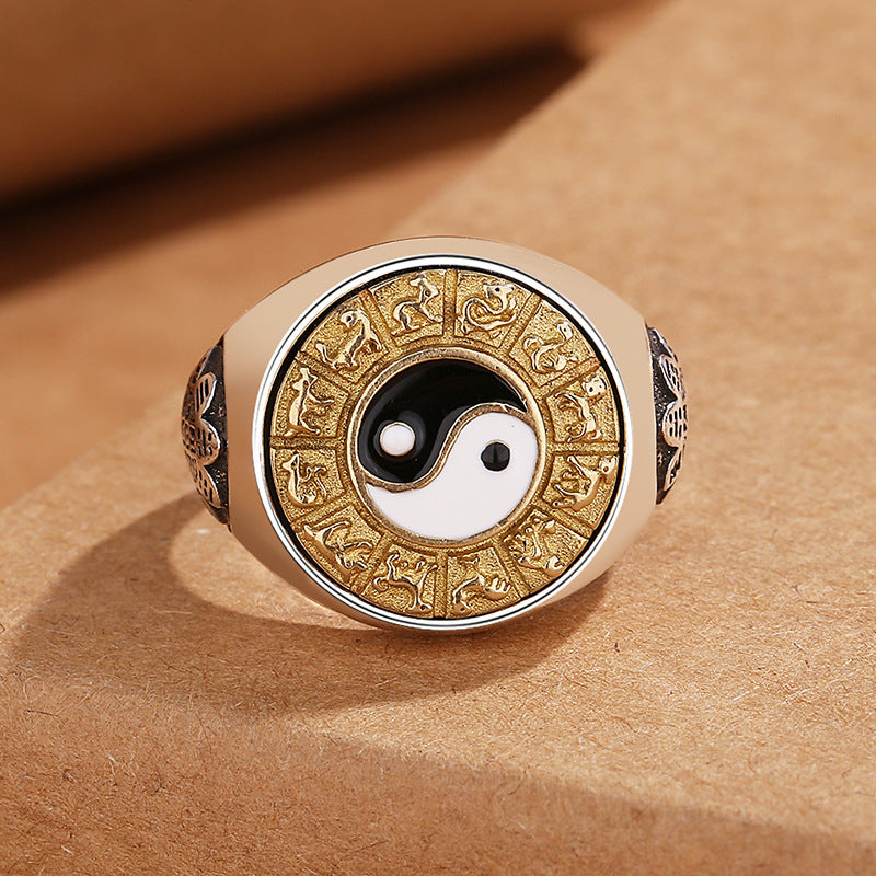 Yin Yang Zodiac Sterling Silver Ring
