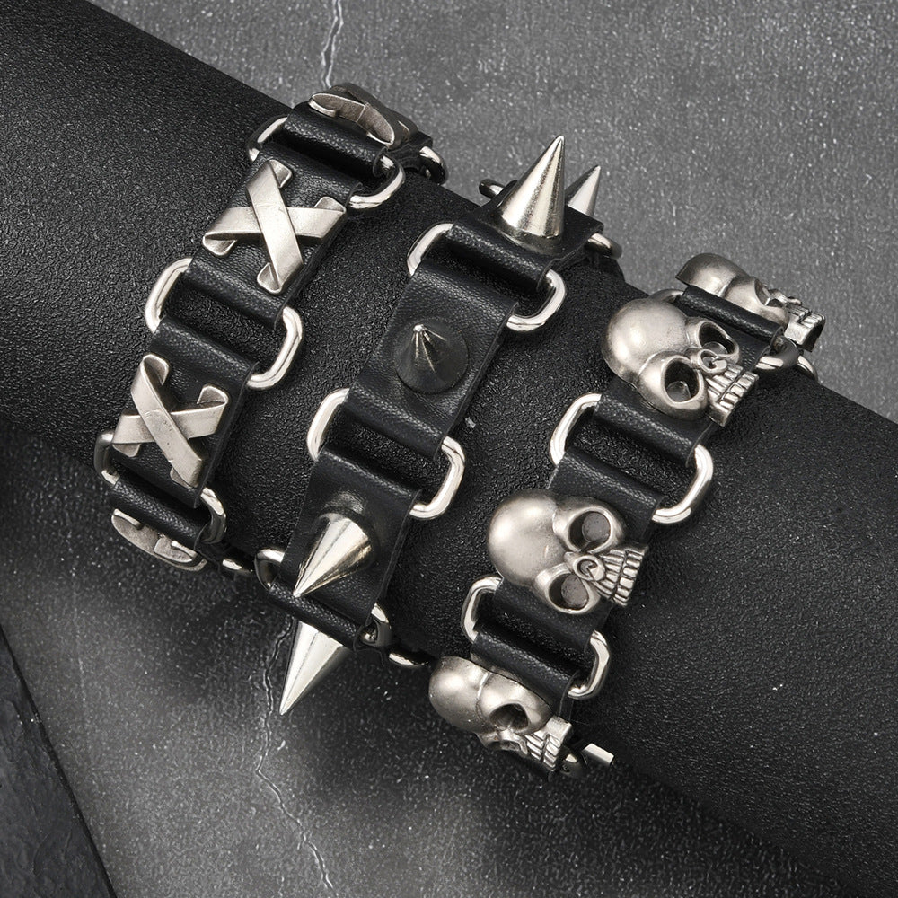 Punk Skull Cowhide Bracelet