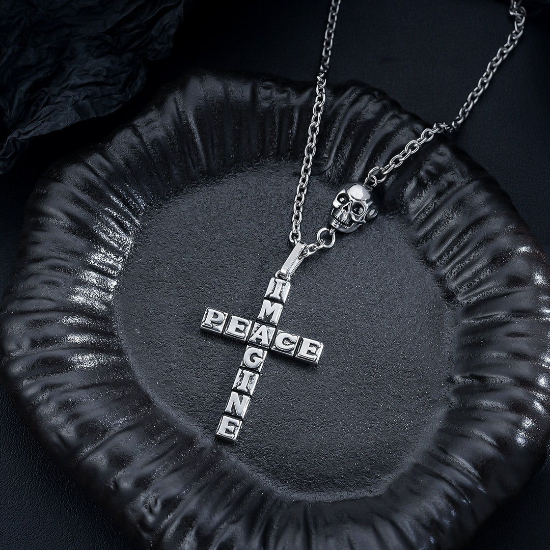 “IMAGINE PEACE” Skull Cross Necklace