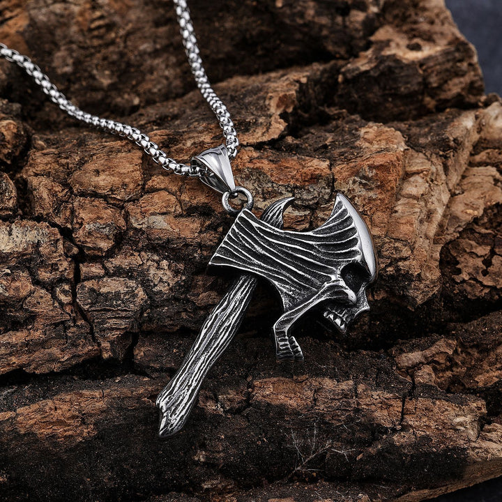 Retro skull axe necklace