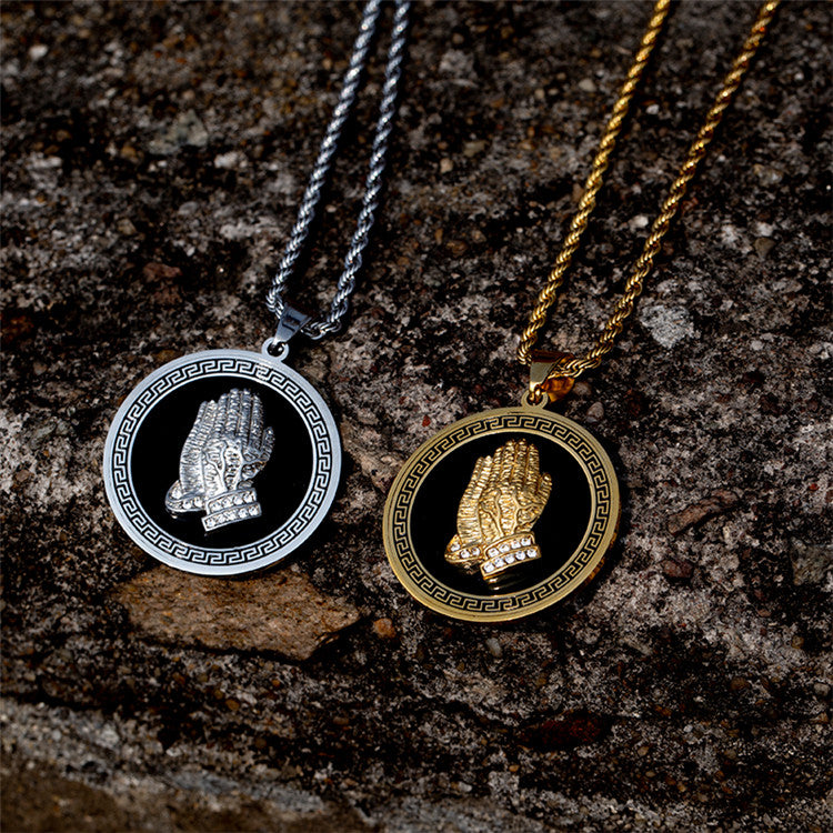 Praying Hands Medallion Necklace