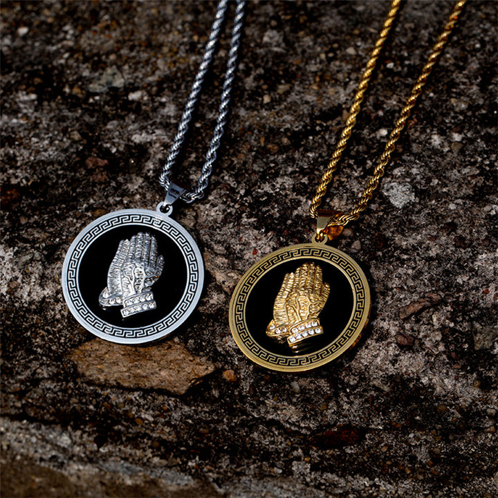 Praying Hands Medallion Necklace