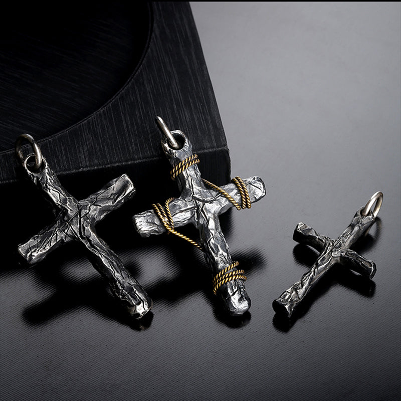 Cracked Cross Sterling Silver Pendant Necklace