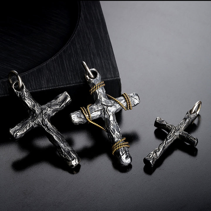 Cracked Cross Sterling Silver Pendant Necklace