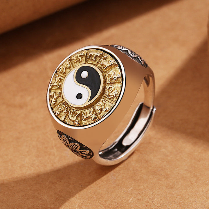 Yin Yang Zodiac Sterling Silver Ring