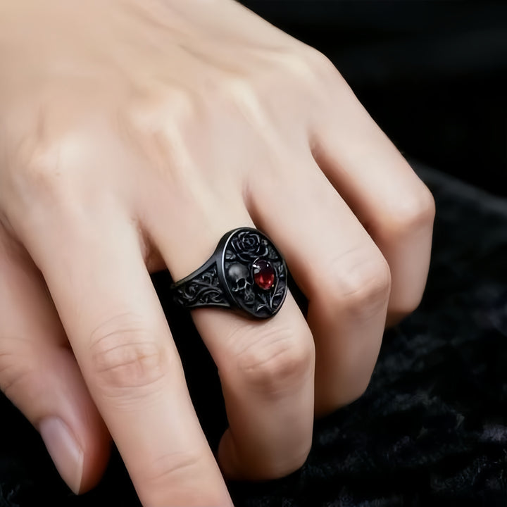 Gothic Skull &amp; Rose Ring