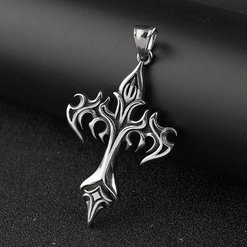 Flame Cross Pendant Necklace