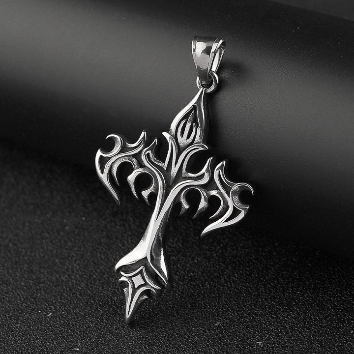 Flame Cross Pendant Necklace