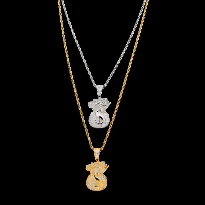 Dollar money bag pendant necklace